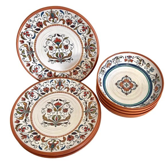 Pier 1 Other - Pier 1 Patterned Terra Cotta Tuscan Melamine Plates And Bowls 8 Pieces
